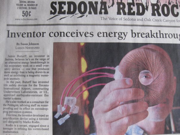 Sedona Red Rock News — Inventor Conceives Energy Breakthrough — Jamie Buturff front page